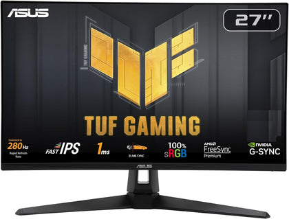 ASUS TUF Gaming VG279QM1A Gaming Monitor | 27-inch, Full HD(1920x1080), 280Hz(OC), Fast IPS, ELMB Sync, 1ms (GTG), Freesync Premium™, G-Sync compatible, Variable Overdrive, 100% sRGB, HDR